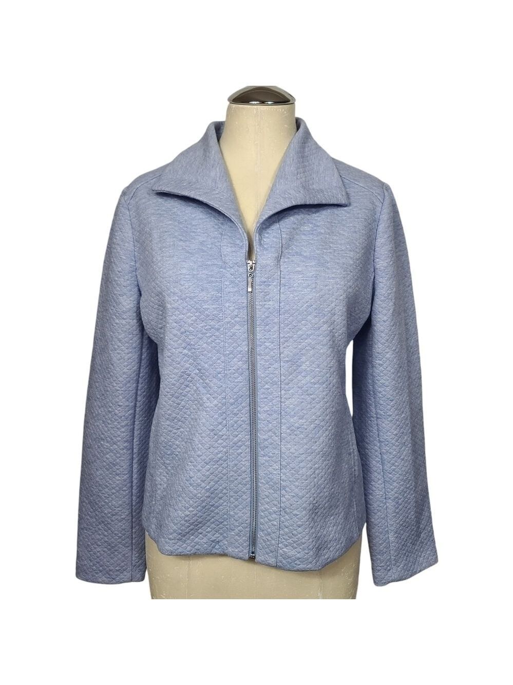 Chico's Cozy Textured Zipper Blue Jacket S
